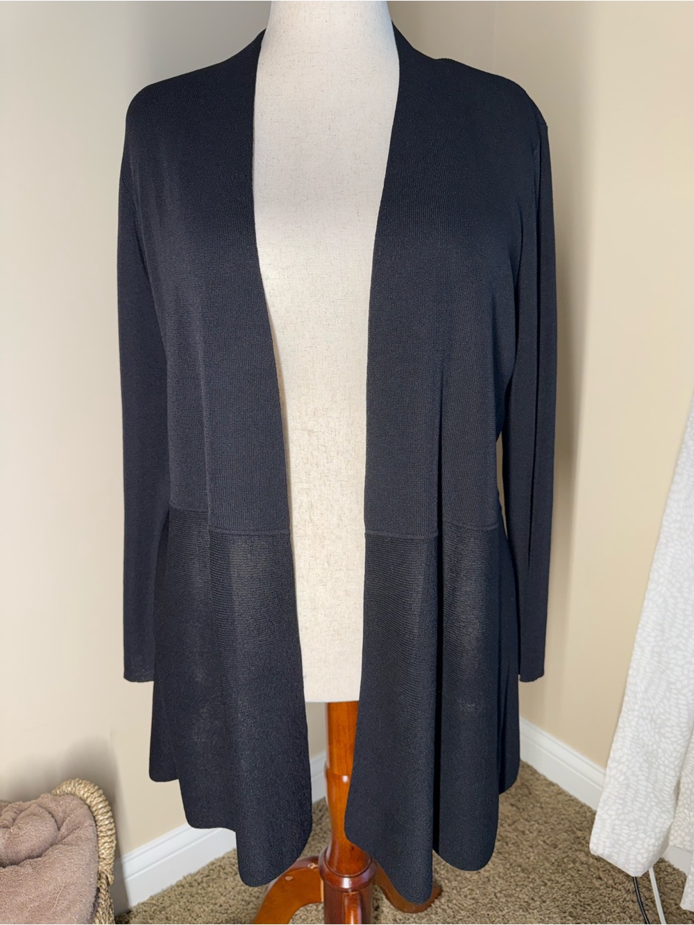 Anne Klein Black Open-Front Longline Cardigan